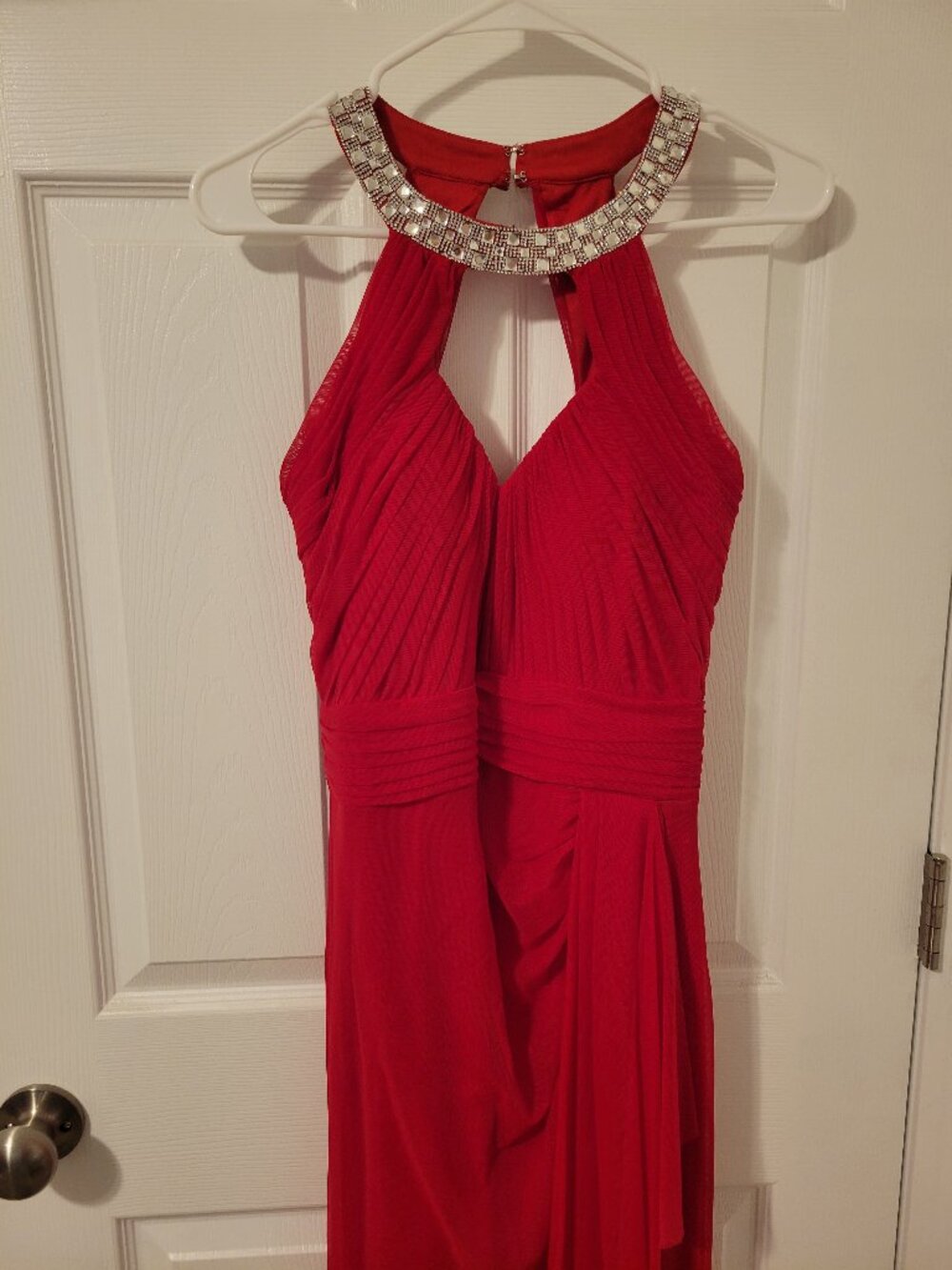Marina Red Embellished Halter Neck Keyhole Back Chiffon Gown 8